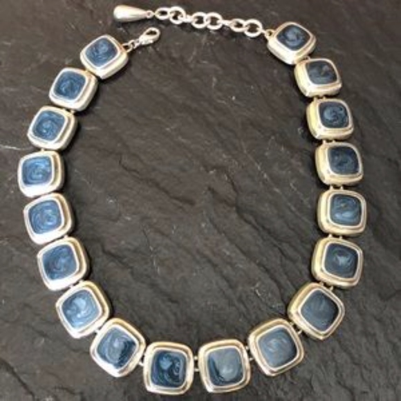 Vintage 1970’s Chunky Silver and Blue Necklace Adjustable 16”- 19” - Picture 6 of 7